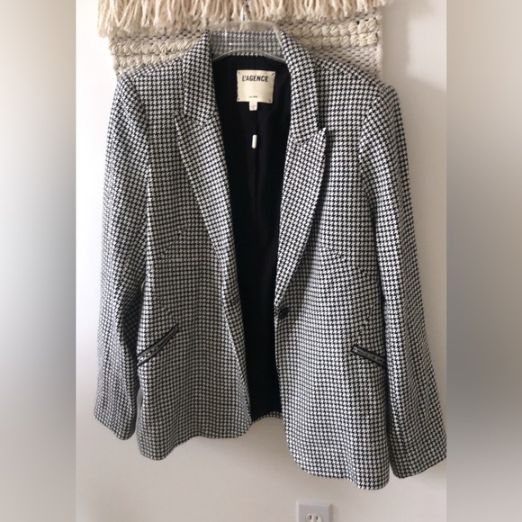 L'AGENCE Candra Women's Blazer Jacket Zippers Houndstooth NEW - Picture 4 of 6